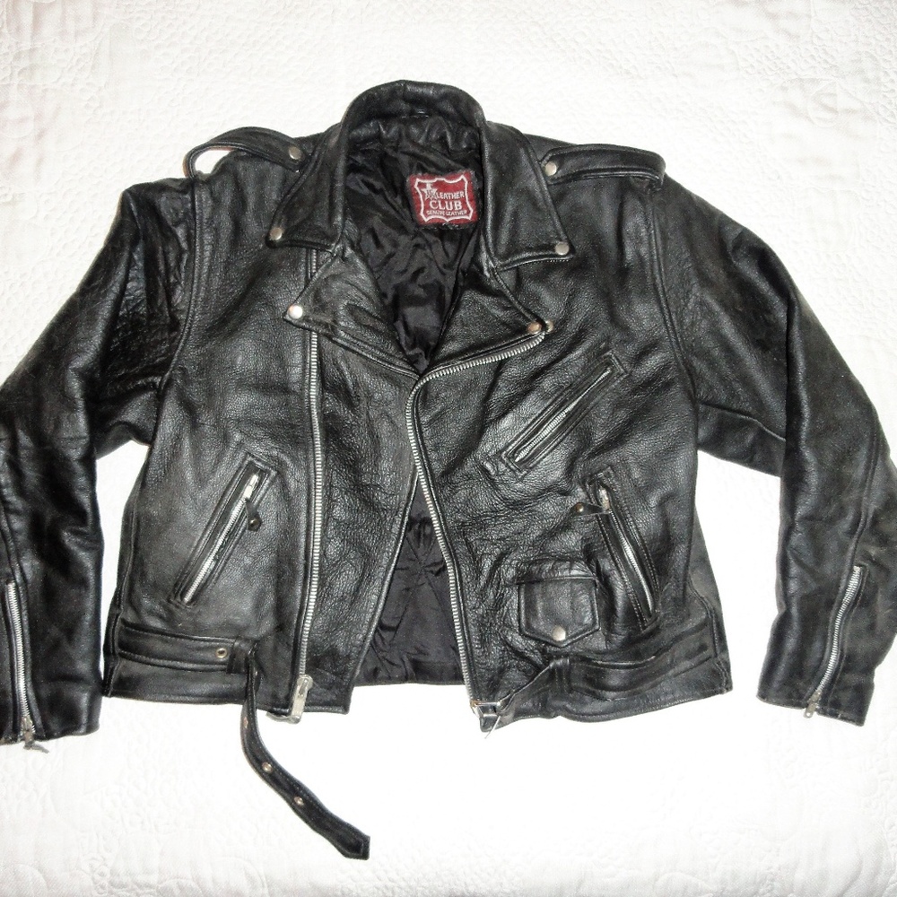 SOLD!! Vintage 1980s Distressed Biker Leather Jack - Picture 1 of 8